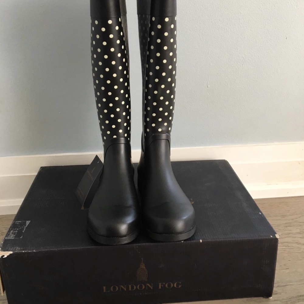 London Fog Black and White Polka Dot Boots